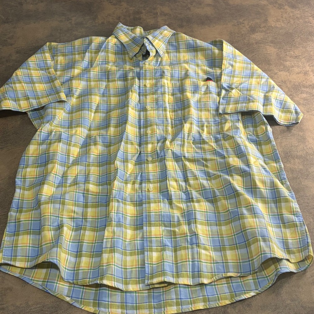 Jos. A. Bank Button Down Mens Large Yellow Plaid Linen Traveler's Collection